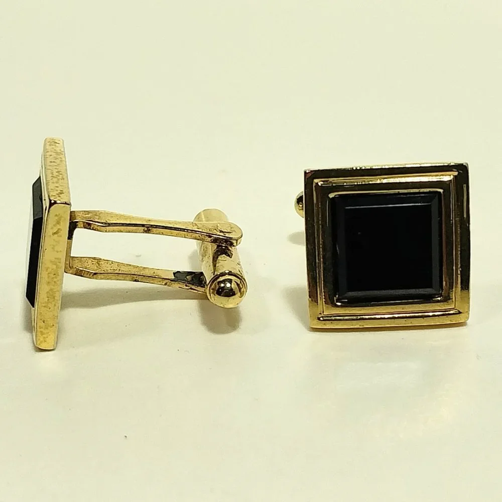 Vintage Black And Gold Tone Cufflinks CLASSIC Men's Formal Wear Accessory #1289